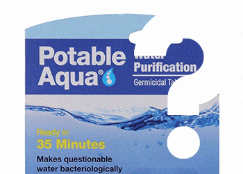 Potable aqua with a giant question mark