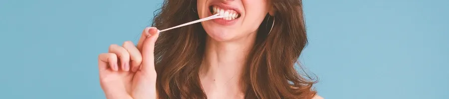 A woman chewing gum